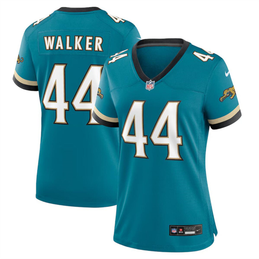 Women's Teal Jacksonville Jaguars #44 Travon Walker 2024 Prowler Throwback Vapor Limited Stitched Football Jersey(Run Small)
